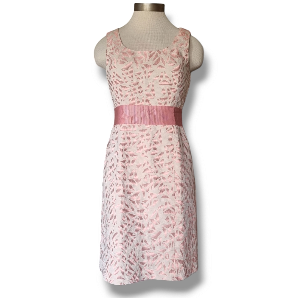 Ann Taylor Petites women's pink white Sheath Dress Womens size 6P 100% cotton